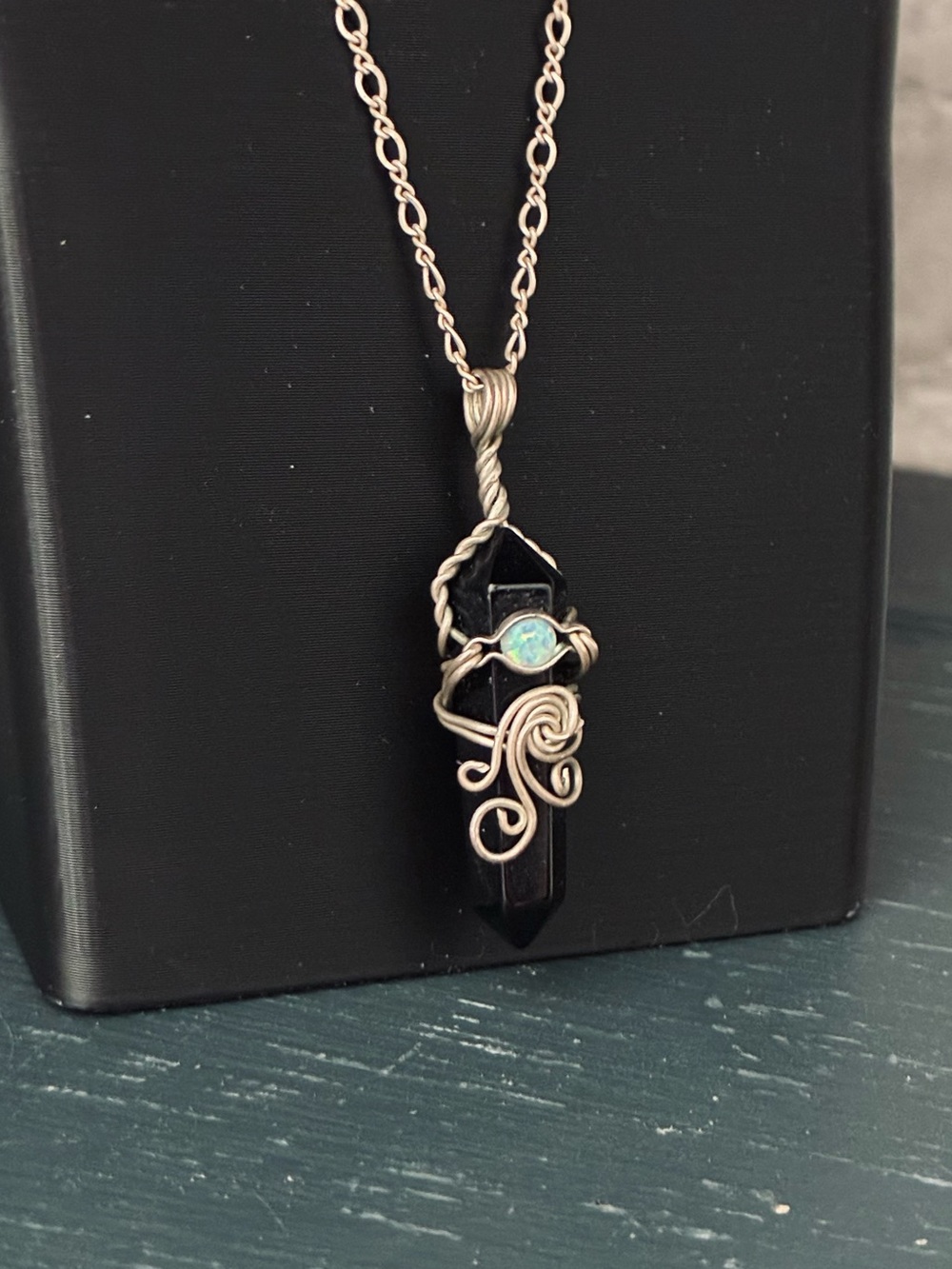 Sterling Silver Obsidian Stone Amulet Pendant Necklace